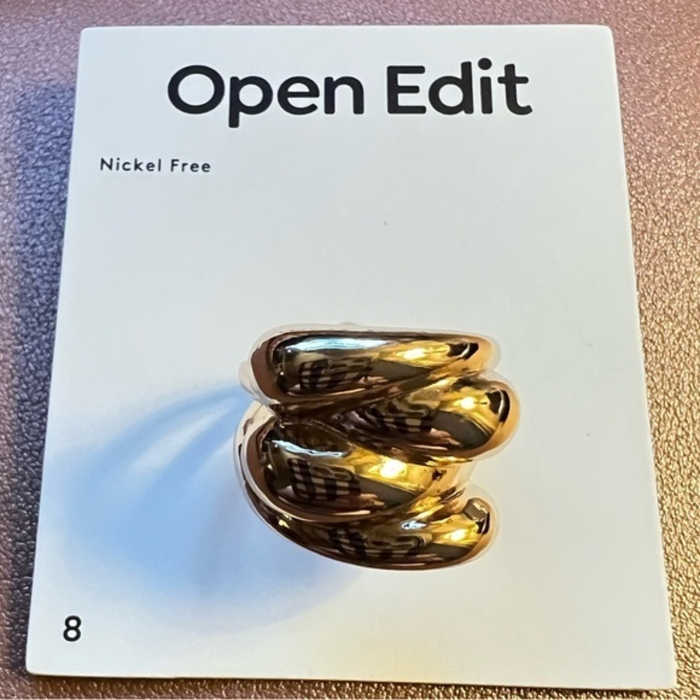 Nordstrom Gold-Tone Wide Overlap Domed Sculpted Statement Cocktail Ring::NWT::
